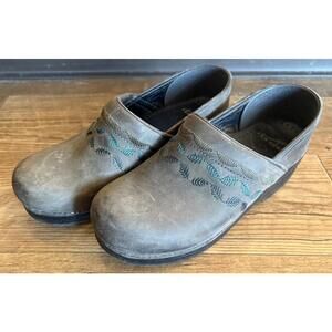 Dansko Gray Professional Clogs Leather Slip On Comfort Shoes Nurse Womens 8.5